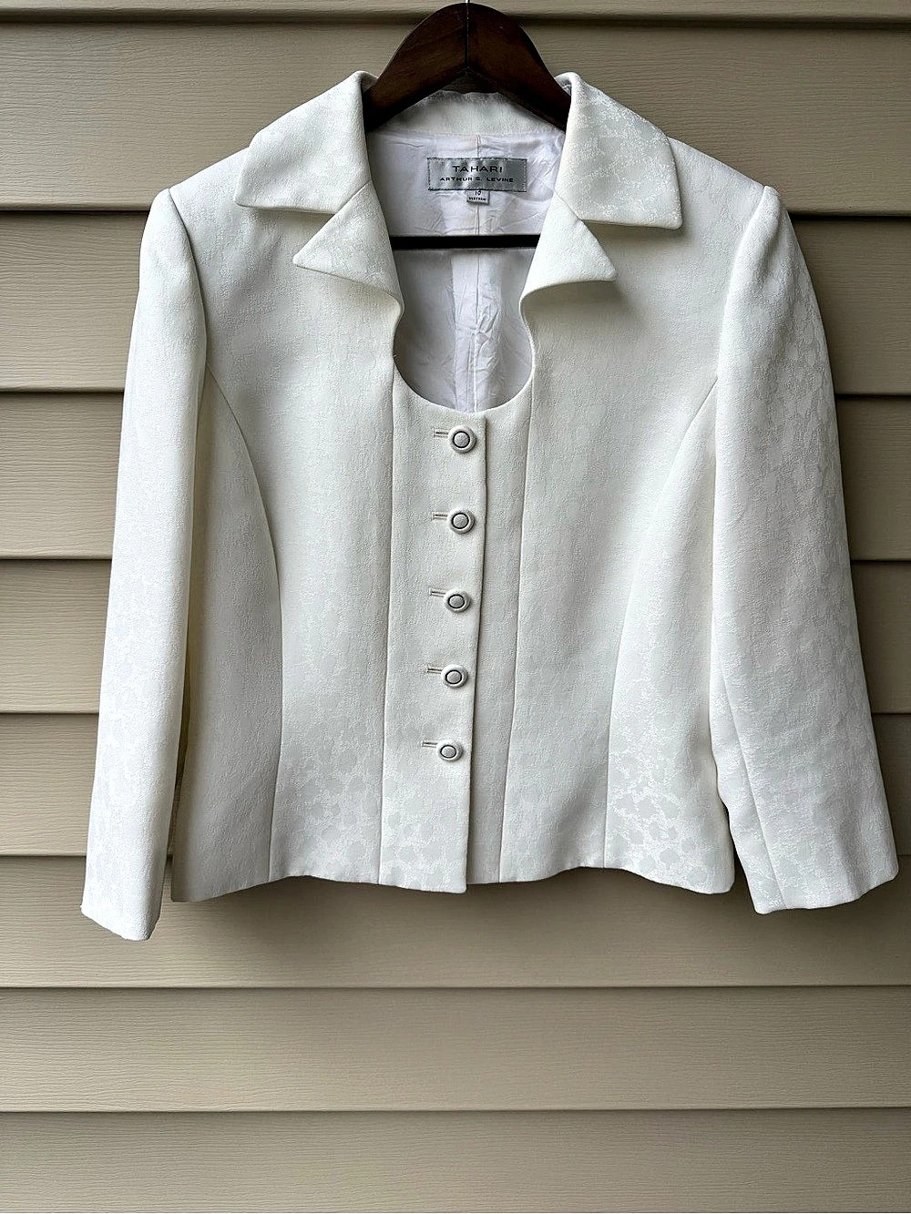 Tahari Arthur S. Levine White Floral Jacquard Blazer Jacket Size 10